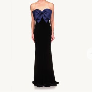 Badgley Mishka Black and Blue Bow Front Strapless Gown
